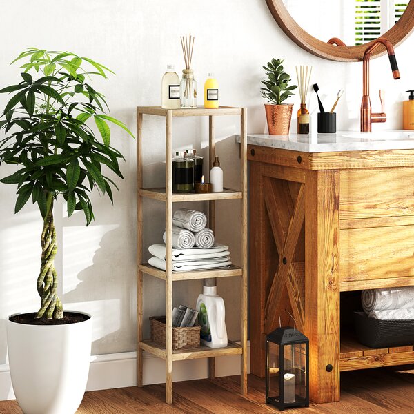 HOMCOM Scaffale Bagno Moderno a 4 Livelli Antiribaltamento in Bambù verniciato, 33x31x110 cm, color Legno| Aosom Italy