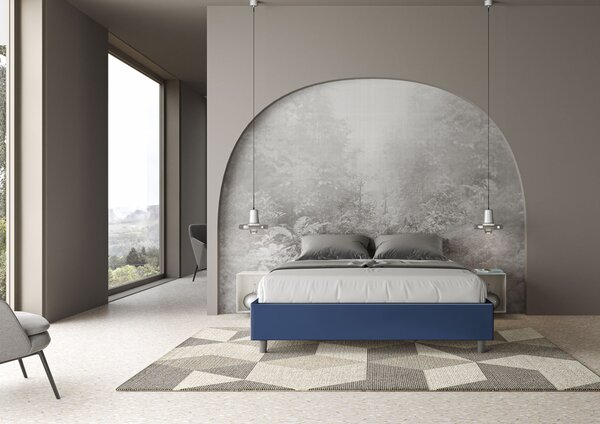 Letto Matrimoniale 160x190 cm Senza Rete Senza Testata Imbottito in Similpelle Azelia Blu