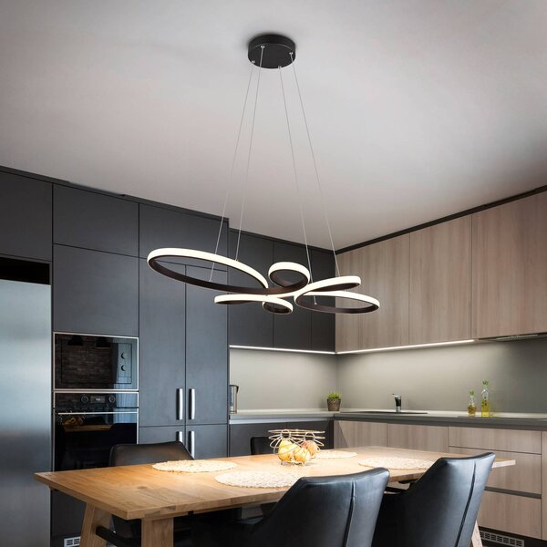 Trio Lighting Lampada LED a sospensione Fly, nero opaco, 3.000 K, 83 cm x 45 dimmerabile, Nero, Soggiorno / Sala da pranzo, Metallo, Moderno