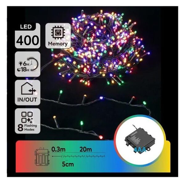 Aigostar - Catena luminosa LED da esterno 400xLED/8 funzioni 4xAA 20,3 m multicolore