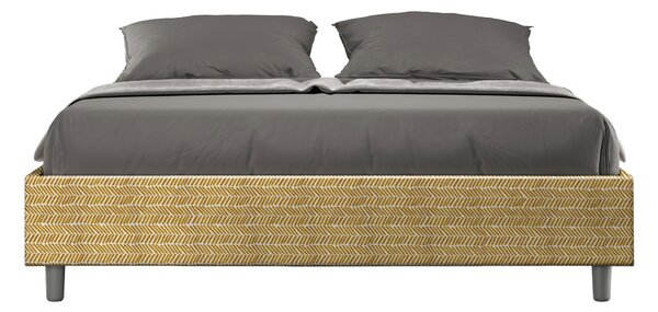 Letto Matrimoniale 160x190 cm con Rete e Contenitore Giroletto con Alzata Comoda Imbottito in Tessuto Aragona Azelia Giallo