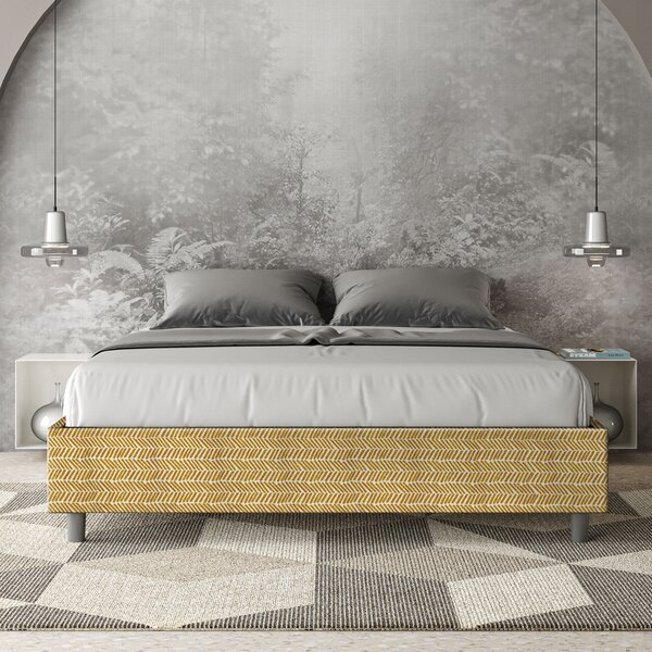 Letto Matrimoniale 160x190 cm con Rete e Contenitore Giroletto con Alzata Comoda Imbottito in Tessuto Aragona Azelia Giallo