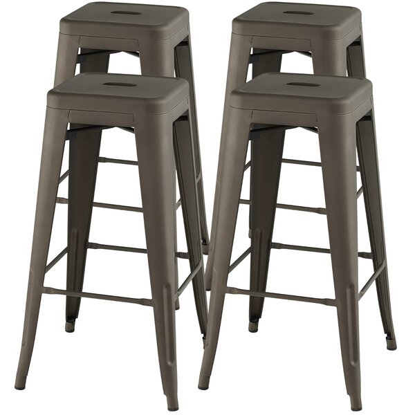 Costway Set di 4 sgabelli da bar alti 76cm con poggiapiedi piedini in gomma, Sgabelli impilabili per cucina bar Bronzo antico