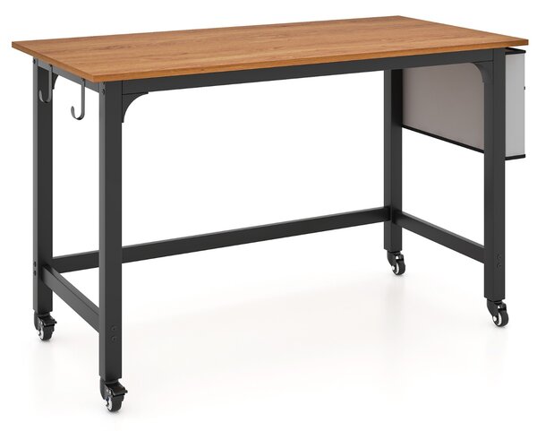 Costway Scrivania per computer con ruote bloccabili borsa rimovibile e ganci per cuffie, Scrivania da ufficio per laptop Marrone