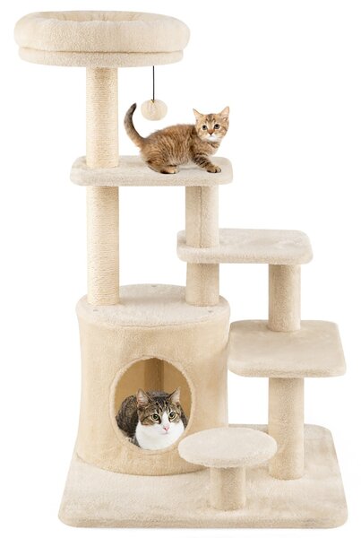 Costway Albero per gatti per saltare con posatoio pallina con campanellino pendente, Albero per gatti adulti da 102 cm Beige