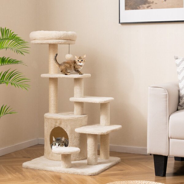Costway Albero per gatti per saltare con posatoio pallina con campanellino pendente, Albero per gatti adulti da 102 cm Beige