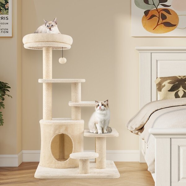 Costway Albero per gatti per saltare con posatoio pallina con campanellino pendente, Albero per gatti adulti da 102 cm Beige