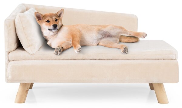 Costway Divano letto per cani con cuscino imbottito rimovibile e morbido cuscino, Gambe in legno robuste Bianco