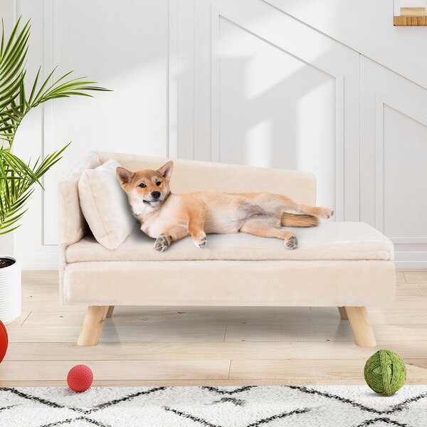 Costway Divano letto per cani con cuscino imbottito rimovibile e morbido cuscino, Gambe in legno robuste Bianco