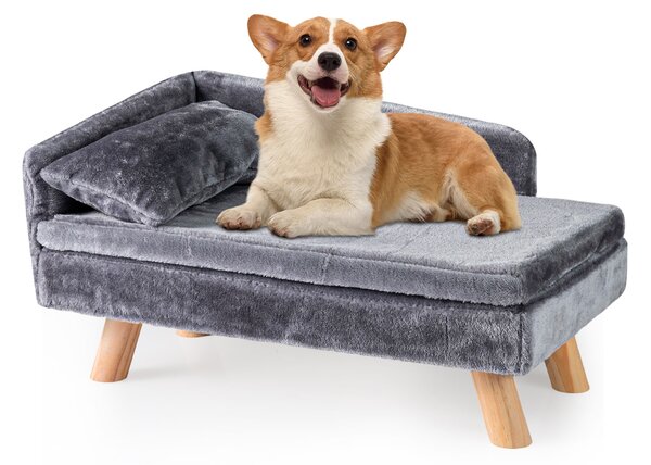 Costway Divanetto per animali letto elevato cani taglia media e piccola, Divanetto per animali schienale alto sedia per gatti interno Grigio