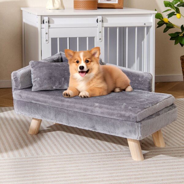 Costway Divanetto per animali letto elevato cani taglia media e piccola, Divanetto per animali schienale alto sedia per gatti interno Grigio