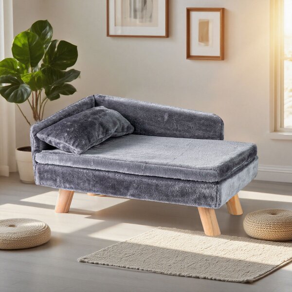Costway Divanetto per animali letto elevato cani taglia media e piccola, Divanetto per animali schienale alto sedia per gatti interno Grigio