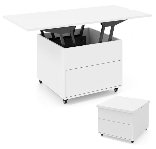 Costway Tavolino da caffè con piano sollevabile pieghevole 3 in 1, Tavolo centrale con contenitore nascosto cassetto e ruote girevole 360° per soggiorno