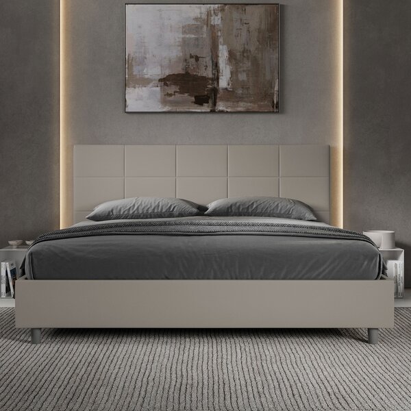 Letto Matrimoniale Queen Size 150x190 cm Senza Rete Imbottito in Similpelle Mika Tortora