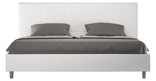 Letto Matrimoniale Queen Size 150x190 cm Senza Rete Imbottito in Similpelle Mika Bianco