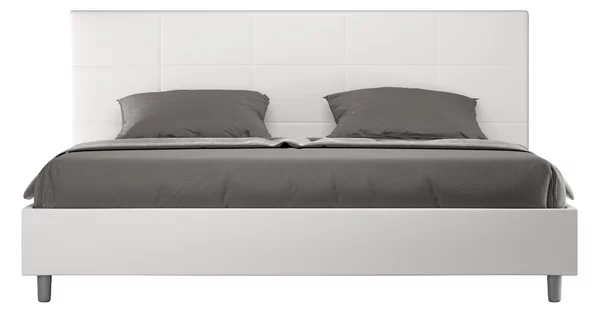 Letto Matrimoniale King Size 180x200 cm con Rete Imbottito in Similpelle Mika Bianco