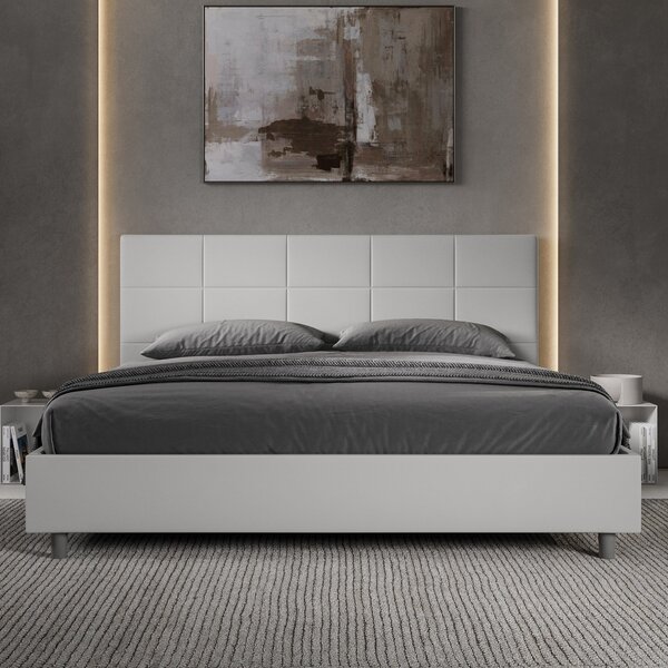 Letto Matrimoniale Queen Size 150x190 cm Senza Rete Imbottito in Similpelle Mika Bianco