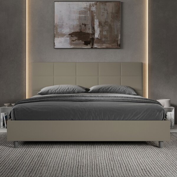 Letto Matrimoniale Queen Size 150x190 cm Senza Rete Imbottito in Similpelle Mika Cappuccino