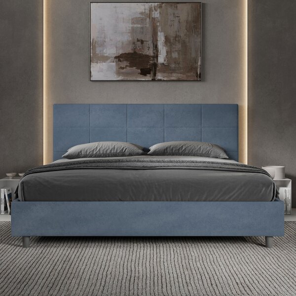 Letto Matrimoniale Queen Size 150x190 cm Senza Rete Imbottito in Microfibra Mika Blu
