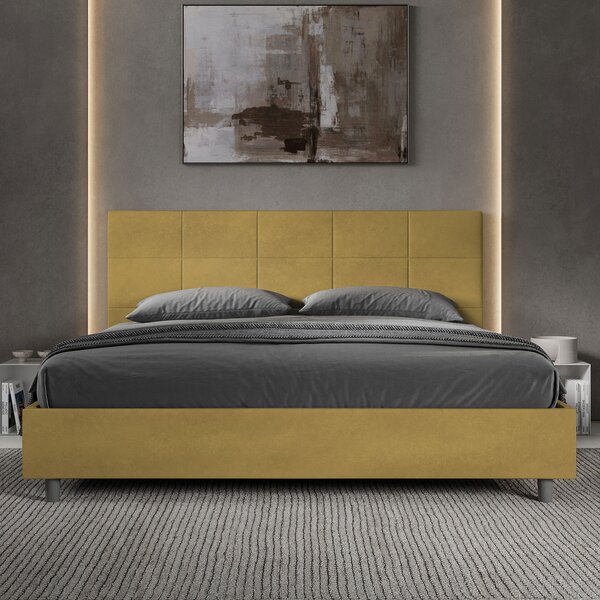 Letto Matrimoniale Queen Size 150x190 cm Senza Rete Imbottito in Microfibra Mika Ocra