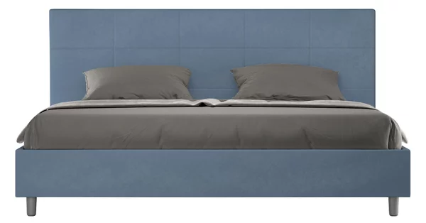 Letto Matrimoniale King Size 180x200 cm con Rete Imbottito in Microfibra Mika Blu