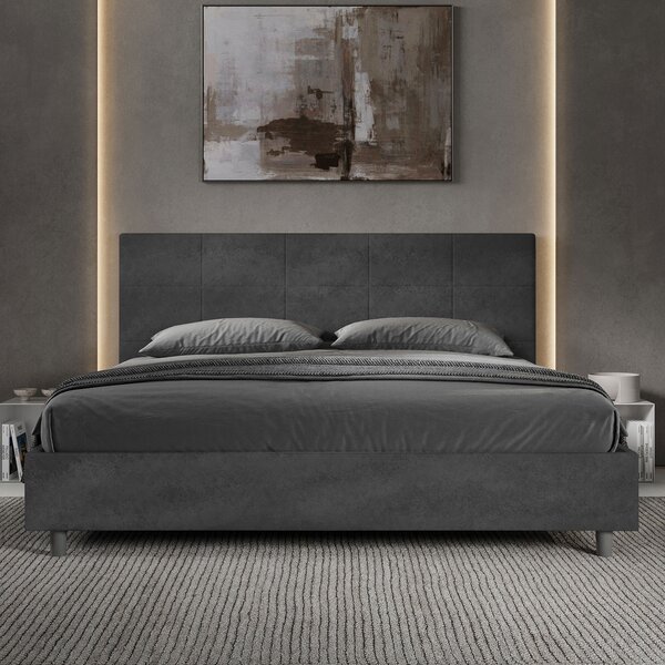 Letto Matrimoniale Queen Size 150x190 cm Senza Rete Imbottito in Microfibra Mika Grigio