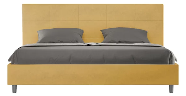 Letto Matrimoniale King Size 180x200 cm con Rete Imbottito in Microfibra Mika Ocra