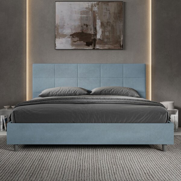 Letto Matrimoniale Queen Size 150x190 cm Senza Rete Imbottito in Microfibra Mika Azzurro