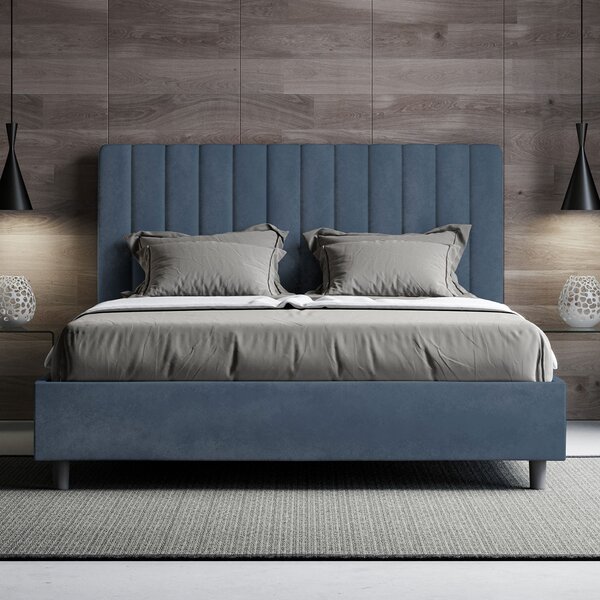 Letto 1 Piazza E Mezzo 130x190 cm Senza Rete Imbottito in Microfibra Agueda Blu