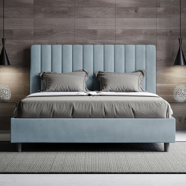 Letto 1 Piazza E Mezzo 130x190 cm Senza Rete Imbottito in Microfibra Agueda Azzurro