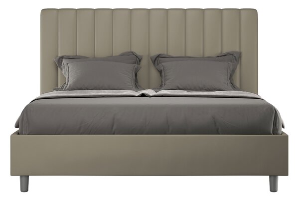Letto Matrimoniale 160x190 cm con Rete e Contenitore con Testata e Alzata Comoda Imbottito in Similpelle Agueda Cappuccino