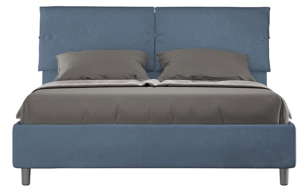 Letto Matrimoniale 160x190 cm con Rete e Contenitore con Testata e Alzata Comoda Imbottito in Microfibra Sleeper Blu