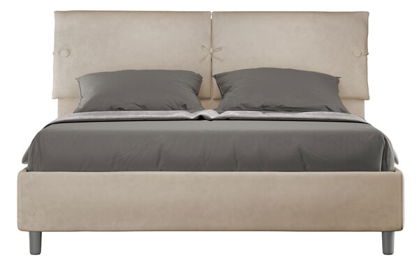Letto Matrimoniale 160x190 cm con Rete e Contenitore con Testata e Alzata Comoda Imbottito in Microfibra Sleeper Sabbia