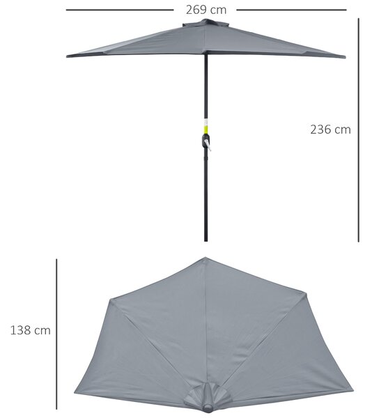 Outsunny Ombrellone da Parete per Esterni in Poliestere Impermeabile Anti UV 269x138x236cm Grigio|Aosom