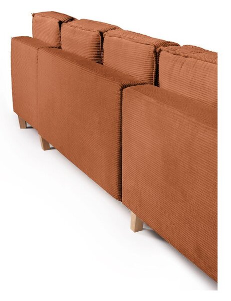 Divano angolare arancione allungabile (con penisola a sinistra/a forma di "U") con rivestimento in velluto a coste Tori – Bonami Selection