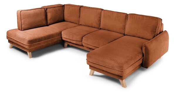 Divano angolare arancione allungabile (con penisola a sinistra/a forma di "U") con rivestimento in velluto a coste Tori – Bonami Selection