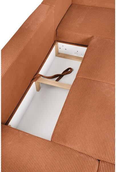 Divano angolare arancione allungabile (con penisola a sinistra/a forma di "U") con rivestimento in velluto a coste Tori – Bonami Selection