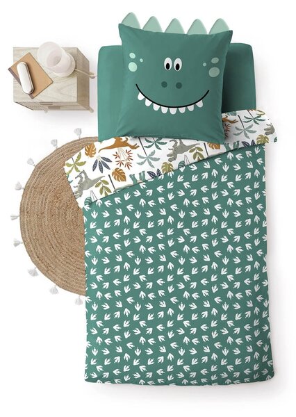 Set copripiumino e federa da bambini bianco/verde in cotone per letto singolo 140x200 cm Dina – douceur d'intérieur