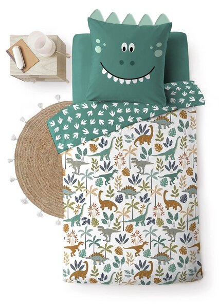 Set copripiumino e federa da bambini bianco/verde in cotone per letto singolo 140x200 cm Dina – douceur d'intérieur