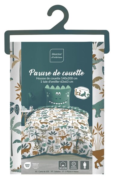 Set copripiumino e federa da bambini bianco/verde in cotone per letto singolo 140x200 cm Dina – douceur d'intérieur