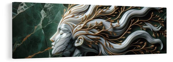Quadro su tela – Donna unita alla natura con foglie dorate