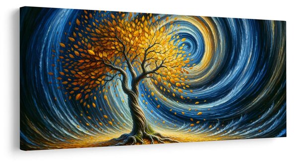 Quadro su tela – Vortice magico con foglie dorate