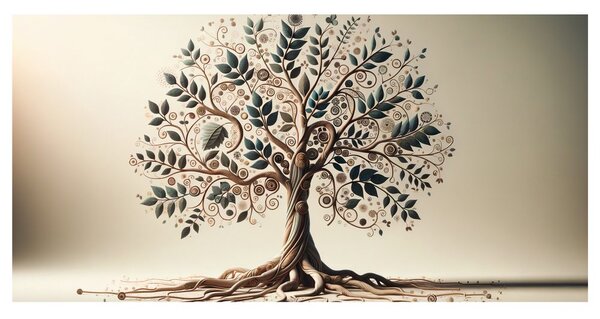Quadro su tela – Albero della vita con foglie e spirali