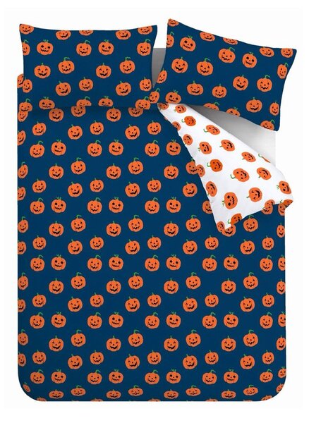 Set copripiumino e federa blu e arancione per letto singolo 135x200 cm Halloween Pumpkins – Catherine Lansfield