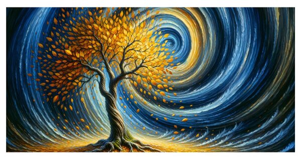 Quadro su tela – Vortice magico con foglie dorate