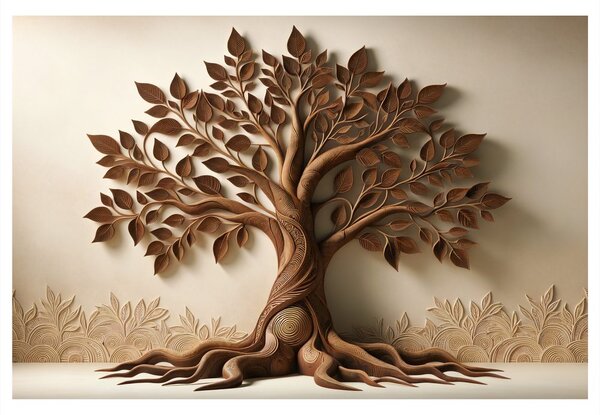 Quadro su tela – Albero della vita con foglie e radici