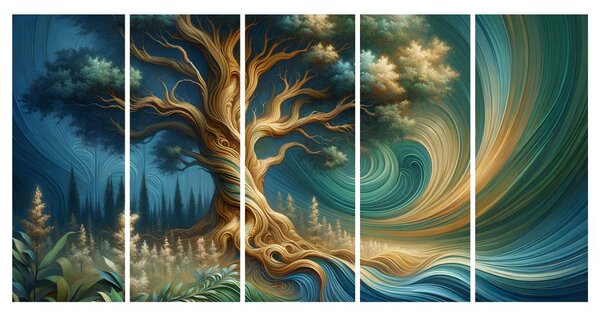 Quadri 5 pezzi – Albero della vita nel vortice dell’energia