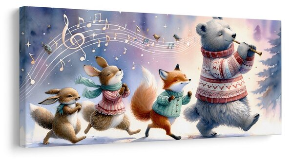 Quadro su tela – Parata invernale di animali con melodia