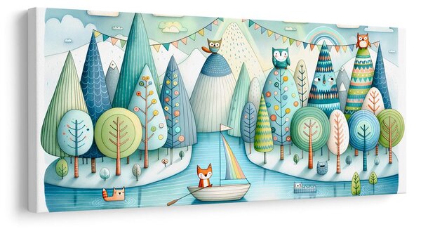 Quadro su tela – Foresta da favola con volpe e gufi