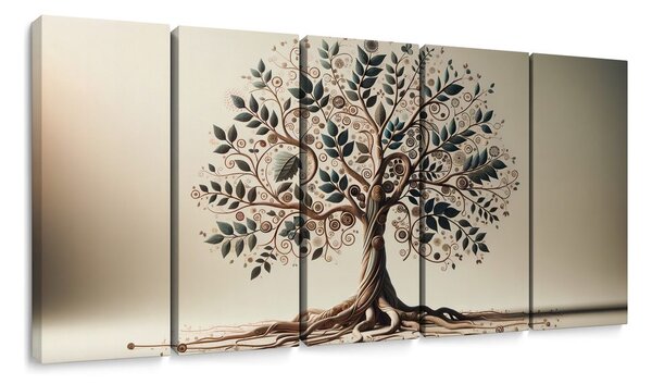 Quadri 5 pezzi – Albero della vita decorativo con ornamenti